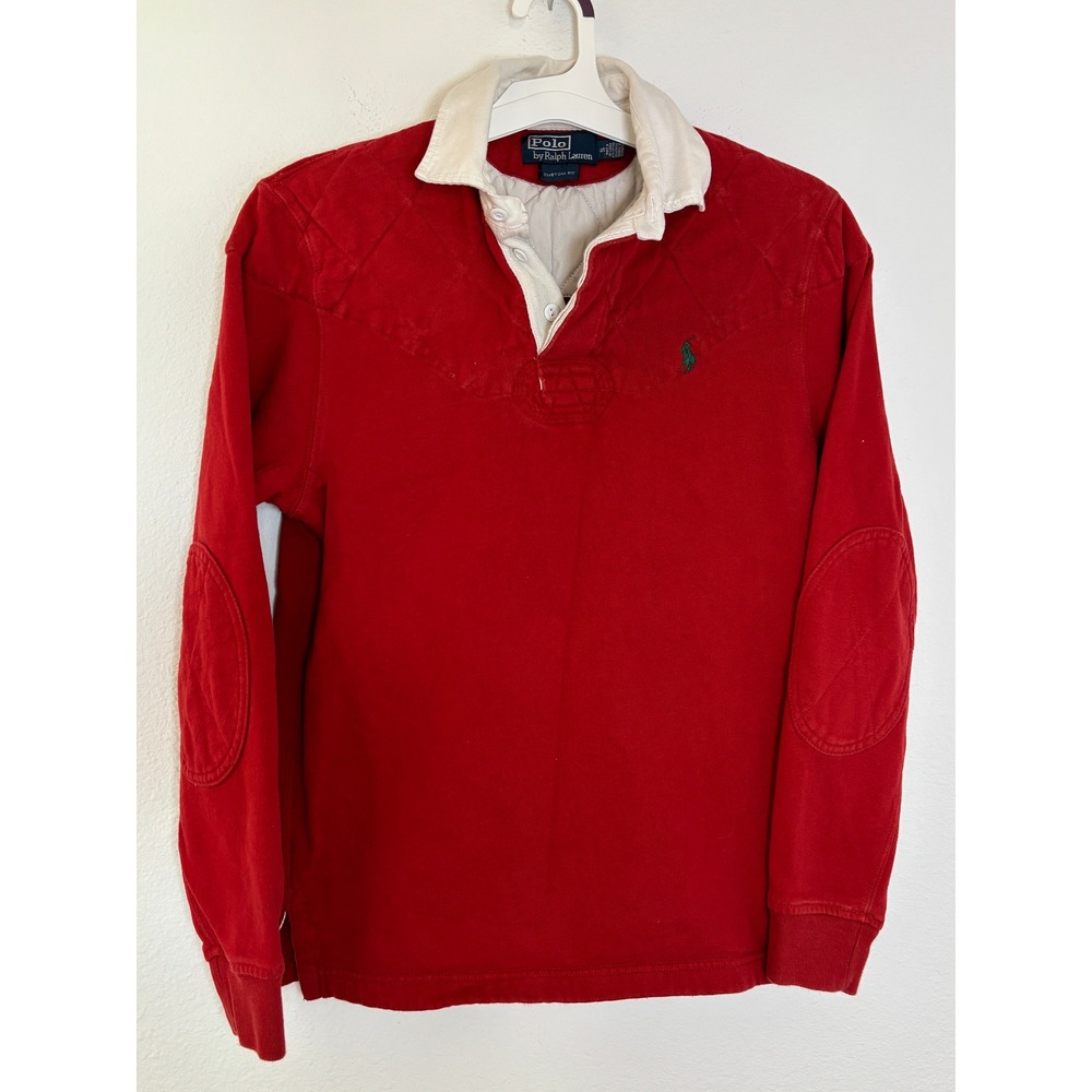 Polo Ralph Lauren Mens Small Red Rugby Shirt Quilted Shoulder Elbow Patch Custom